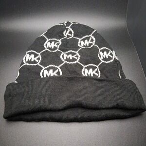 Michael Kors Beanie Hat Black White Women's Stretchable NWT Size O/S Msrp 88$‎
